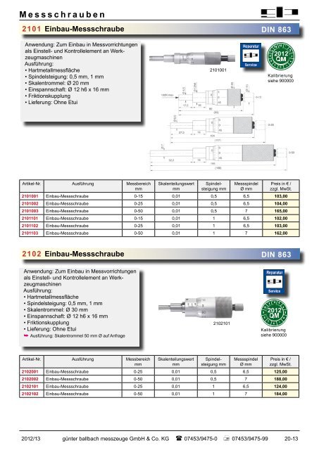 M essschrauben - bei Günter Ballbach Messzeuge GmbH & Co. KG