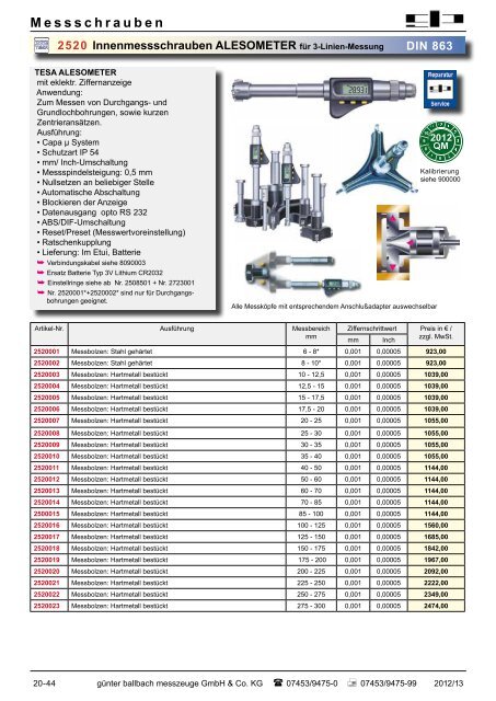 M essschrauben - bei Günter Ballbach Messzeuge GmbH & Co. KG