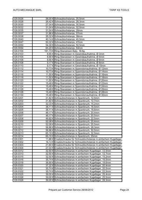 KS Artikel-/Preisliste (Gültig ab 01.01.2012) - Auto-mecanique