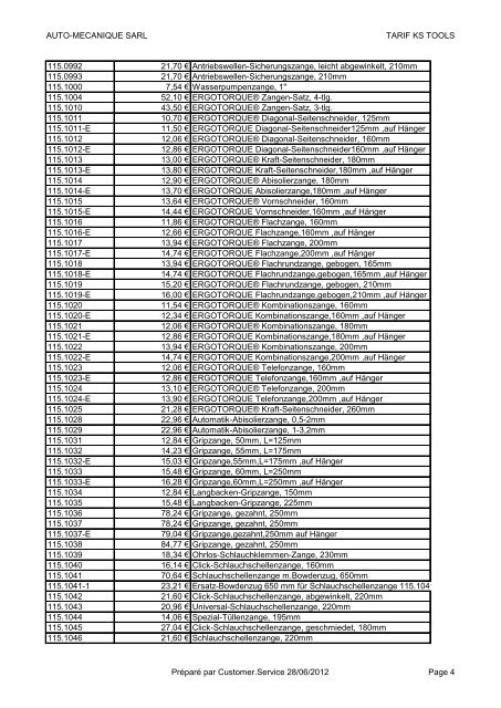 KS Artikel-/Preisliste (Gültig ab 01.01.2012) - Auto-mecanique
