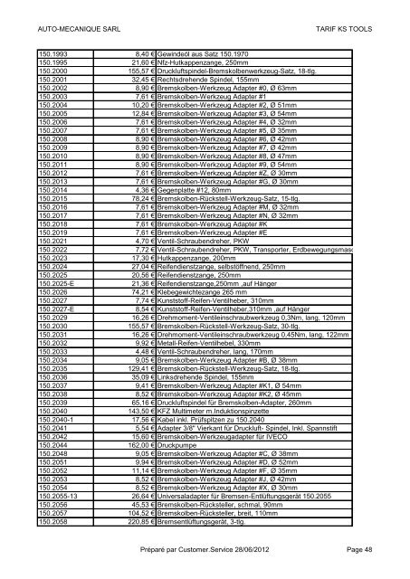 KS Artikel-/Preisliste (Gültig ab 01.01.2012) - Auto-mecanique