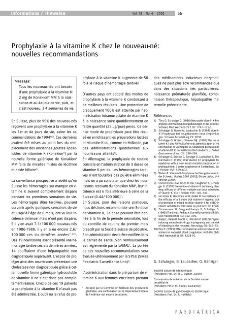 Prophylaxie A La Vitamine K Chez Le Nouveau Ne Societe Suisse De