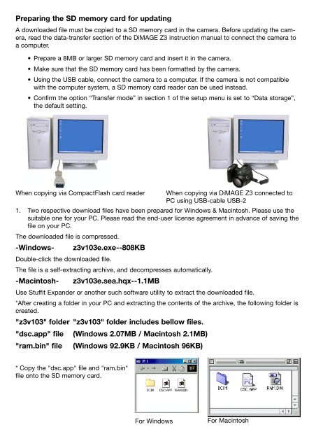 DiMAGE Z3 Camera Firmware Ver.1.03e Contents of update Target ...