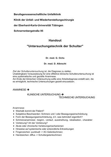 Handout "Untersuchungstechnik der Schulter"