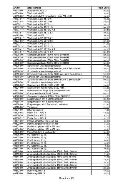 Händlerpreisliste zum Katalog 45 Stand 09.2004