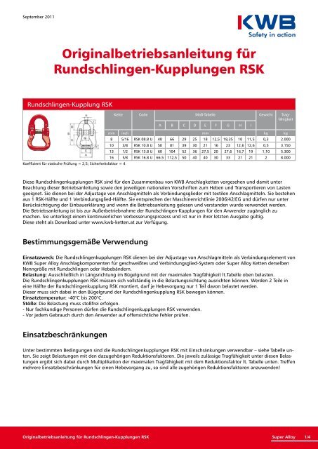 Rundschlingen-Kupplung RSK, Kettenbauteile Güte 8, Ketten &  Anschlagmittel, Produktübersicht