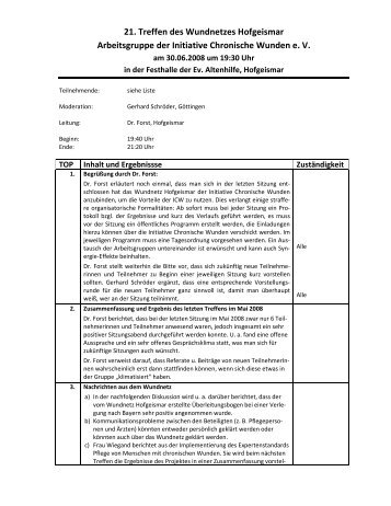 Protokoll vom 30.06..2008 - Initiative Chronische Wunden eV