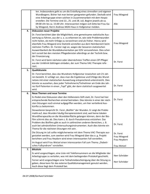 Protokoll vom 30.06..2008 - Initiative Chronische Wunden eV