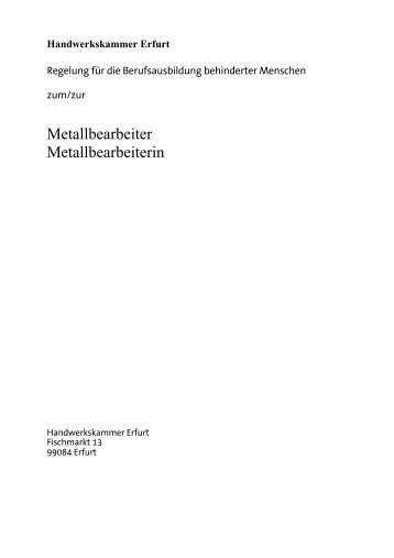 Metallbearbeiter Metallbearbeiterin - Handwerkskammer Erfurt