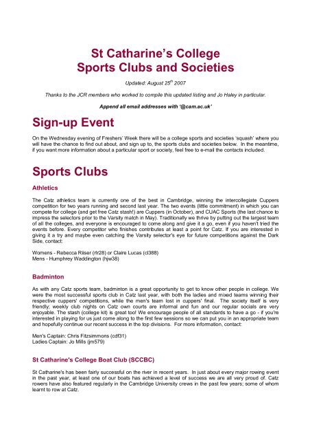 St Catharine S College Sports Clubs And Societies Sign Up Event St Catharine S College Sports Clubs And Societies Sign Up Event