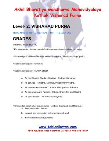 ABGMV Kathak Syllabus Visharad Purna - Dance Karishma