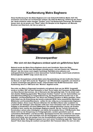 Kaufberatung Matra Bagheera - Matra Club Deutschland