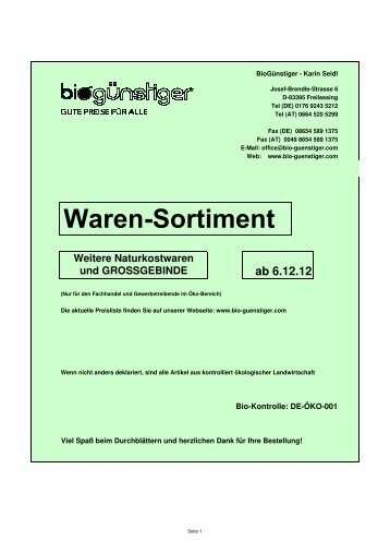 Weitere Naturkost + Großgebinde - Stand 6.12.12 - Bio Günstiger!