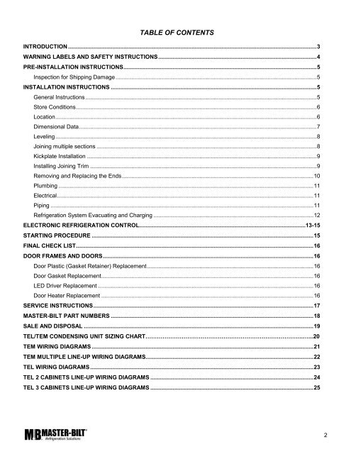 TEL / TEM Installations & Operations Manual - Master-Bilt