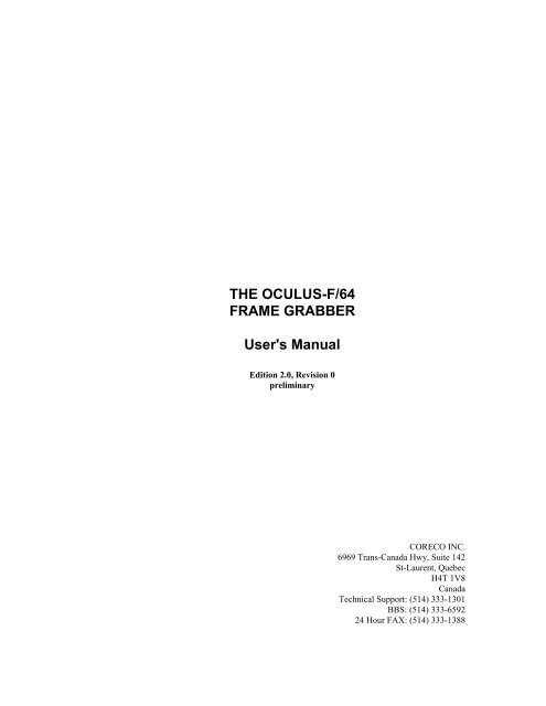 THE OCULUS-F/64 FRAME GRABBER User's Manual