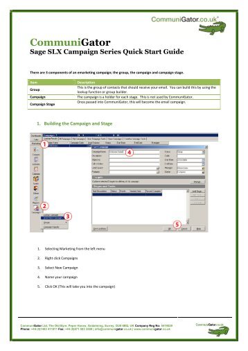 CommuniGator Sage SLX Campaign Series Quick Start Guide