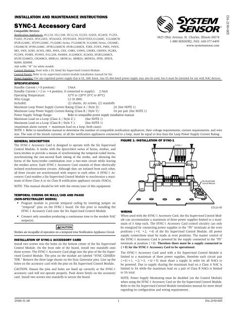 Installation Instructions - System Sensor