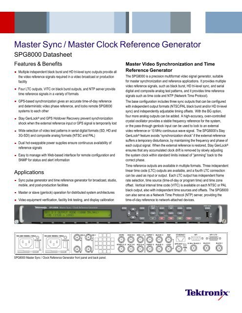 SPG8000 Master Sync / Master Clock Reference ... - Tektronix