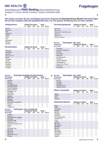 Fragebogen - IMS Prescriber Focus