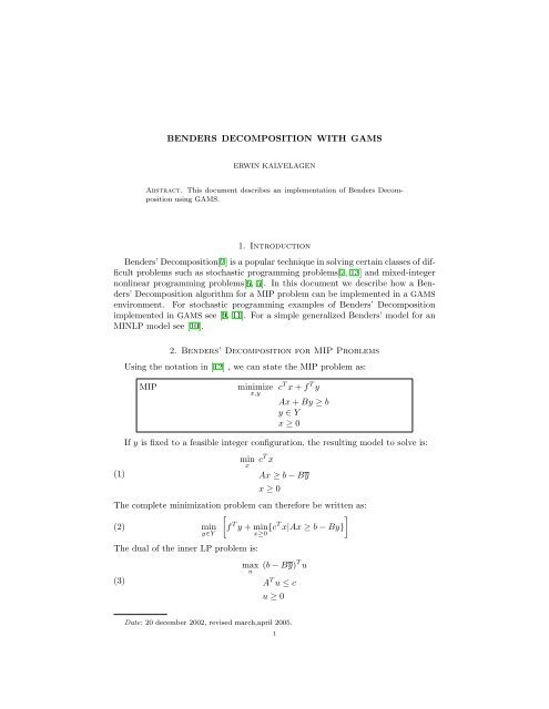 Benders decomposition with gams - Amsterdam Optimization ...