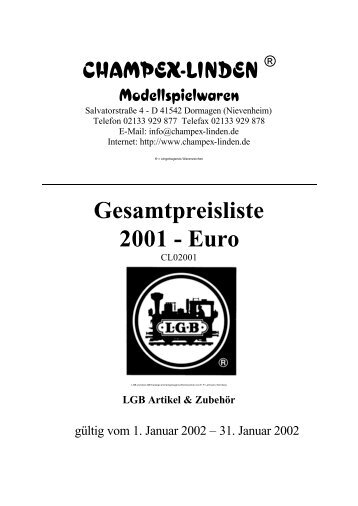 CHAMPEX-LINDEN ® Gesamtpreisliste 2001 - Euro