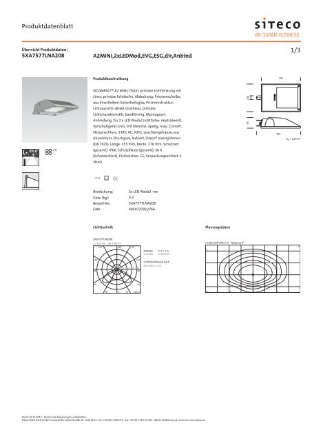 Datenblatt (PDF, ausführlich) - Siteco Österreich GmbH