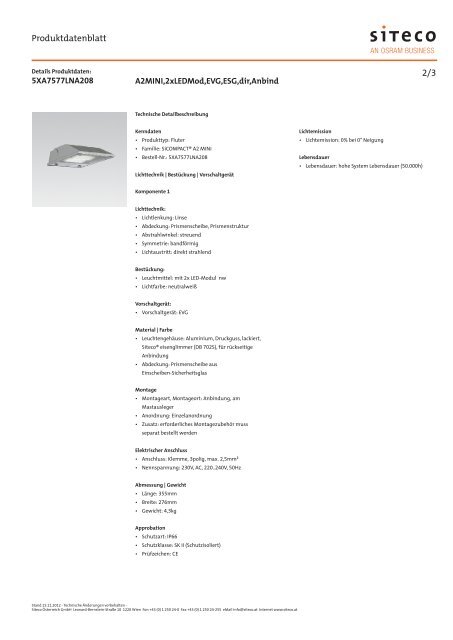 Datenblatt (PDF, ausführlich) - Siteco Österreich GmbH