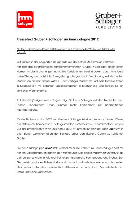 IMM2012 - Presseinformationen (PDF ca.1MB) - Gruber+Schlager