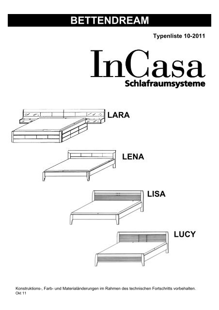 2011 Bettendream Typenliste - InCasa