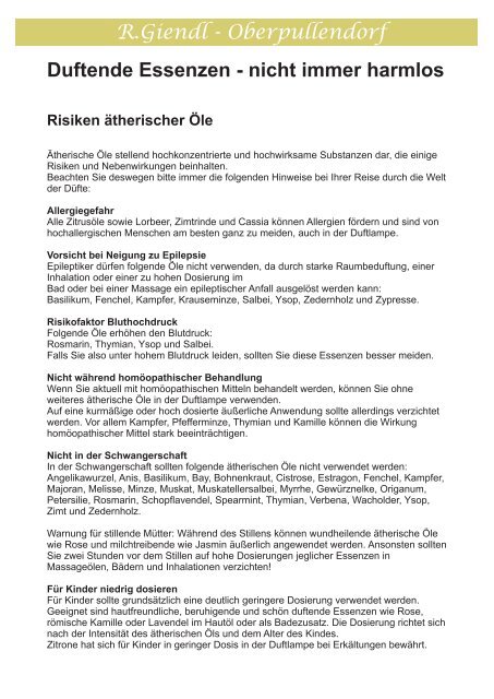 Ätherisches Öl - Bandagist R. Giendl