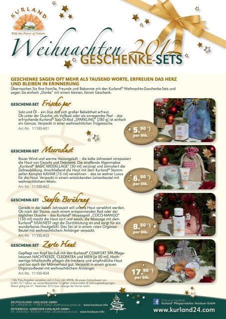 Weihnachts-Geschenke-Sets 2012 - Reiter Alm Spa & Wellness