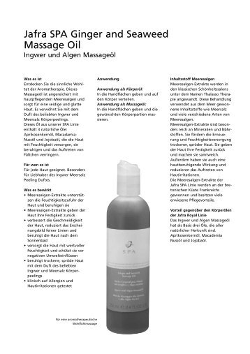 Jafra SPA Ginger and Seaweed Massage Oil - Jafra kosmetik ...