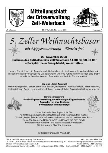 5. Zeller Weihnachtsbasar mit Krippenausstellung - Zell-Weierbach