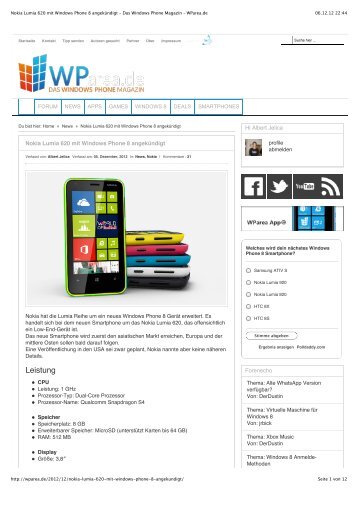 Nokia Lumia 620 mit Windows Phone 8 angekündigt ... - Albert Jelica