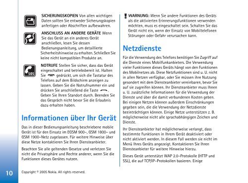 Informationen über Ihr Gerät - Nokia