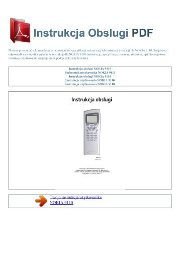 Instrukcja obsługi NOKIA 9110 - INSTRUKCJA OBSLUGI PDF