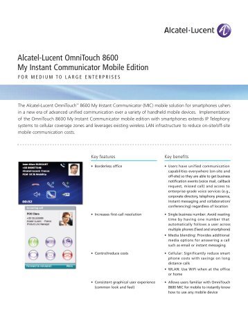 Alcatel-Lucent OmniTouch 8600 My Instant Communicator Mobile ...