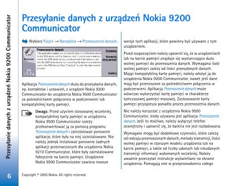 Przesy³anie danych do urz±dzenia Nokia 9500 Communicator