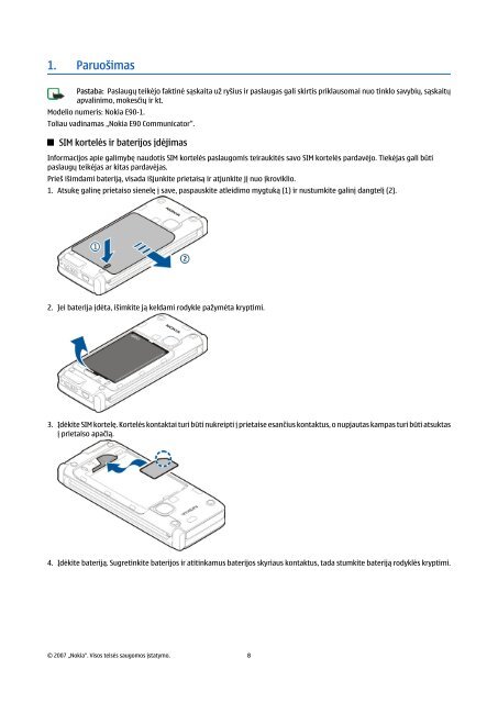 „Nokia E90 Communicator“ vartotojo vadovas