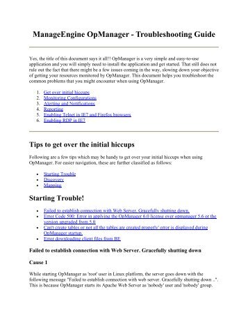 ManageEngine OpManager - Troubleshooting Guide