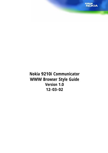 Nokia 9210i Communicator WWW Browser Style Guide