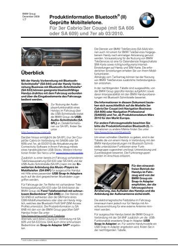 Bluetooth-Schnittstelle (PDF, 240k) - BMW