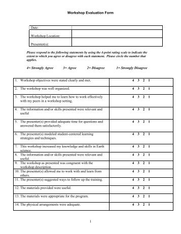 Workshop Evaluation Form 1 Date: Workshop Location: Presenter(s ...