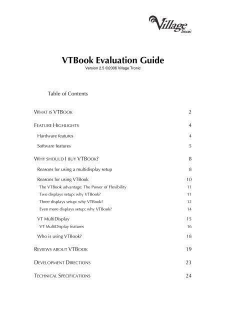 VTBook Evaluation Guide - Village Tronic