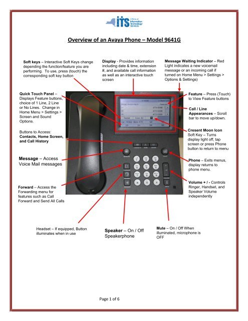 Overview of an Avaya Phone – Model 9641G