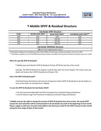 T-Mobile SPIFF & Residual Structure - Unlimited Prepay Distribution ...