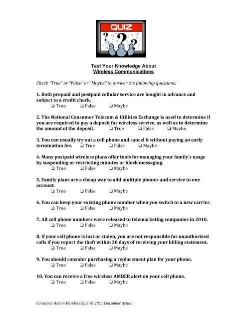 Test Your Knowledge About Wireless ... - Consumer Action