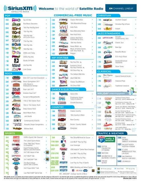 xm channel guide sirius satellite radio