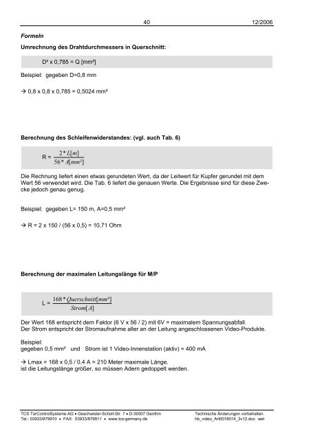 Video Handbuch - TCS AG