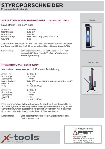 styroporschneider - PET Baustoffhandel Webshop